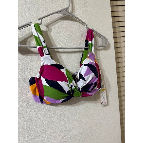 Anne Cole Floral Twist Bikini Top - Pink, Green, Yellow, Purple - Picture 3 of 7